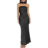 Women's Summer Satin Strapless Tube Top Maxi Dress Elegant Silk Backless Halter Neck Formal Party Dresses Wedding Guest