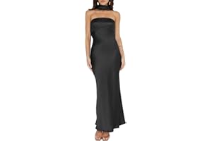 VUBIYA Women's Summer Satin Strapless Tube Top Maxi Dress Elegant Silk Backless Halter Neck Formal Party Dresses Wedding Guest
