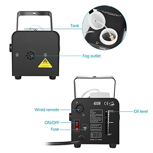 Portable Fog Machine 400-Watt Wired Remote Controlled Stage Smoke Machine for Halloween Party Weddings - Thumbnail 2