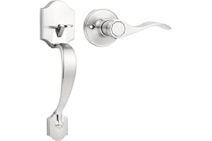 Tinewa Keyless Passage Lock Grip Handle with Wave Lever, Low Profile Front Lock Handleset with Halifax Satin Nickel Finish, Interior and Exterior Entrance Passage Lock
