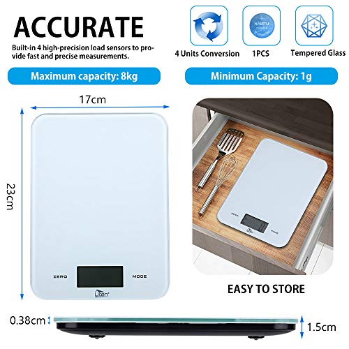 Uten Digital Kitchen Food Scale with Back-Lit LCD Display, Tempered Glass Surface Touch Screen, Battery Included - Thumbnail 6