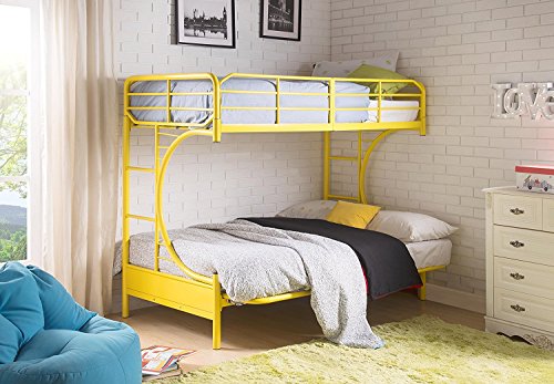 Major-Q 7002091yl Yellow Modern Metal Tube Supported Twin Futon Bunk Bed with Built-in Ladders & Full Length Guard Rails