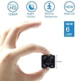 Mini Spy Hidden Camera, Moosoo 1080P/720P Full HD Matte Black 6 LED Infrared Night Vision Motion Detection Portable Recorder Home Surveillance Camera Nanny Cam Pet Baby Camera DV