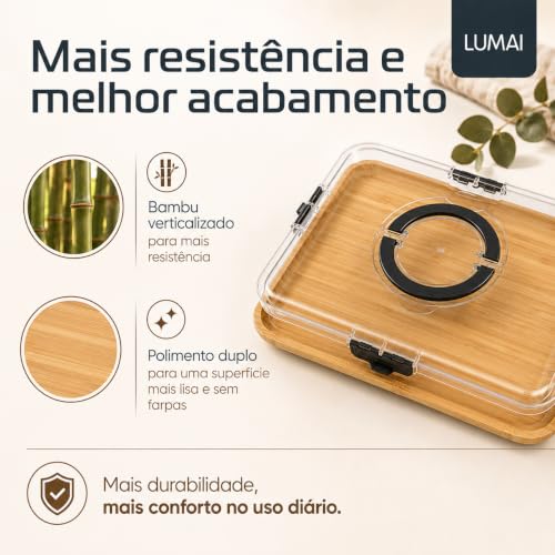 LUMAI Bandeja de Frios Paris com Tampa Acrílica, 4 Travas e Alça | Dupla Face Polida Impermeabilizada, Charcutaria, Queijos, Frios, Frutas, Servir, Carregar, Piquenique