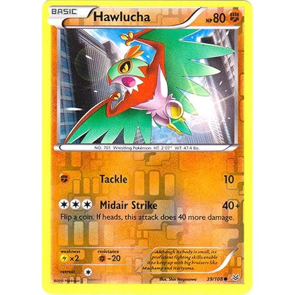 Amazon Com Pokemon Hawlucha 39 108 Xy Roaring Skies Reverse Holo Toys Games