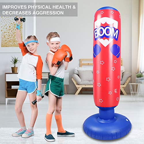 AuGcGoGo Inflatable Punching Bag 52 Inch Standing Boxing Bag for Kids