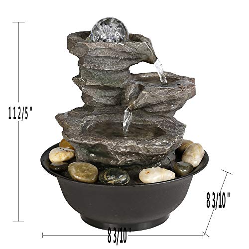 PeterIvan 4-Tier Cascading Resin-Rock Falls Tabletop Water Fountain - 11 2/5" Small Relaxation Waterfall Feature with LED Lights&Ball, Indoor Oudoor Decorative Tabletop Fountain for Stress Relief - Thumbnail 3