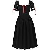 Wellwits Women's Bow Drop Waist Corset Style Vintage Gothic Dress