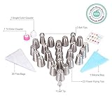 NOSIVA Icing Tips Stainless Steel Piping Nozzles, 26 Cupcake Decoration Icing Tips, 2 Free Piping Couplers, 20 Piping Bags With 1 Extra Silicone Bag Baking DIY Tools