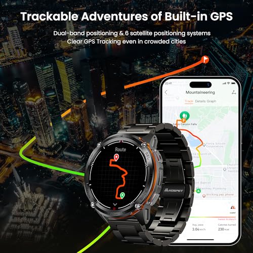 KOSPET Tank T3 Ultra 2 GPS Montre Connectée Homme- 60 Jours d'Autonomie Acier Inoxydable 50ATM Étanche, Boussole Altimètre Appel, Appel Bluetooth