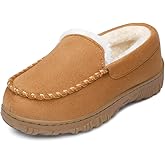 HOMEHOT Boys Moccasin Slippers Memory Foam Kids House Shoes- Nonslip Indoor & Outdoor