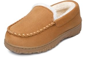 HOMEHOT Boys Moccasin Slippers Memory Foam Kids House Shoes- Nonslip Indoor & Outdoor