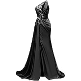 Sequin Applique Prom Dress 2026 Satin Mermaid Evening Dresses Ruched One Shoulder Long Formal Dresses with Slit