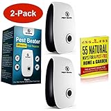 Ultrasonic Pest Control Repeller (Set of 2). Plug-In Repellent Rids Rodent Mice Roach Spider Cockroach Roaches Mouse Mosquito Insect Rat Ant Flea Flies Insects Bugs. Free Pest Control Book Worth $8