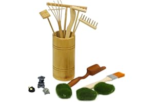 BANGBANGDA Mini Zen Garden Rake Tool - Tabletop Meditation Rock Sand Garden Kits with Moss Rakes Brusher Spoon Figurines Holder