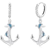 Anchor Earrings 925 Sterling Silver Dolphin Anchor Nautical Drop Earrings Oceans Sailor Earrings Nautical Jewelry Gifts for Women Friends