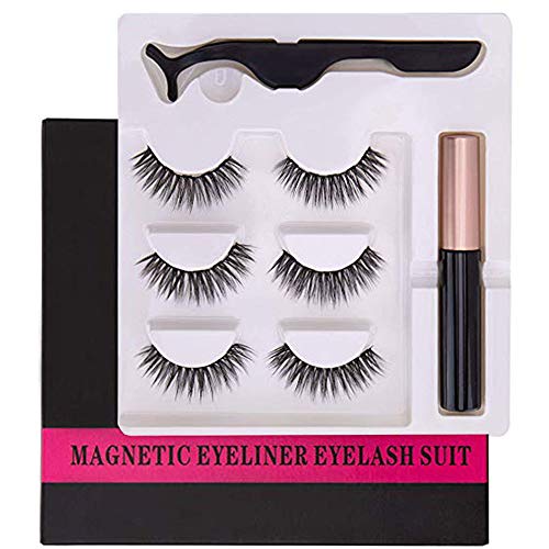 Magnetic Eyeliner With Magnetic Eyelashes, Waterproof Magnetic Liquid Eyeliner With 3 Pair Different style Long Lasting Magnetic False Eyelash,Natural Look,With Tweezers
