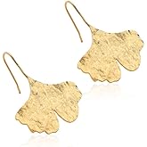 GELVTIC Gold Leaf Earrings for Women Lightweight Statement Palm Leaves Drop Dangle Fall Earring Ginkgo Dangling Monstera Big Filigree Boho Hook Jewelry Birthday Valentine's Day Gift
