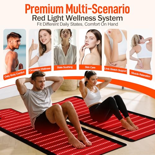 Red Light Therapy Mat for Full Body, 74.6"x33.3" Large Sleeping Bag Blanket, Infrared Light Pad, Soft Leather, Adjustable Timer, Ideal Home Gift for Men & Women Athletes, Seniors, Office Workers