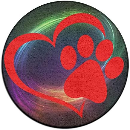 Lovely Heart Shaped Dog Cat Paw Print Non-slip Mats Circular Carpet Mats Dining Room Bedroom Carpet Floor Mat 23.6 Inch