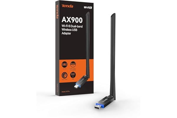 Tenda AX900 WiFi Adapter WiFi 6- Dual-Band 600Mbps 5GHz/ 286Mbps 2.4GHz, 6dBi High Gain Antenna, Wireless WiFi Adapter for Windows 11/10/7 USB WiFi Dongle (U11Pro)