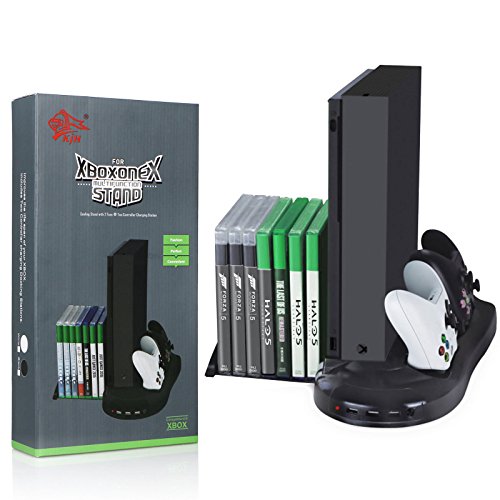 image for EEEKit Vertical Stand for Xbox One X with Cooling Fans, Dual Controlle
