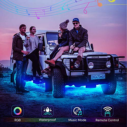Govee Car Underglow Lights, 4 Pcs Led Strip Car Lights, 8 Color Neon Accent Lights Strip, Sync to Music, Wireless Remote Control 5050 RGB LED Strip Lights with Cable Tie & Screw
