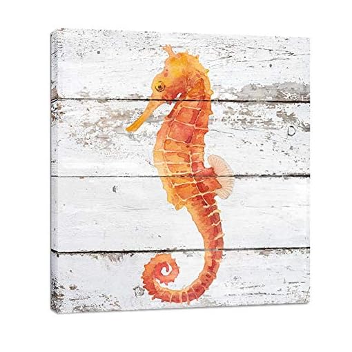 Boluo Ocean Decor Seahorse Wall Art Canvas Painting Framed Rustic Prints Picture Bathroom Decor Red 12x12in Seahorse Beachfront Decor