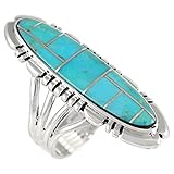 Sterling Silver Statement Ring in Genuine Turquoise for Women Size 5 to 12