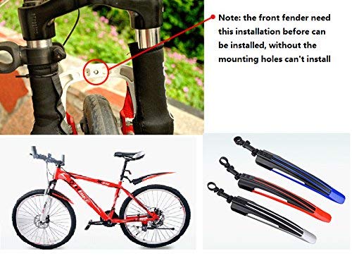 Star-Art Adjustable Road Mountain Bike Bicycle Cycling Tire Front/Rear Mud Guards Mudguard Fenders Set (Red)