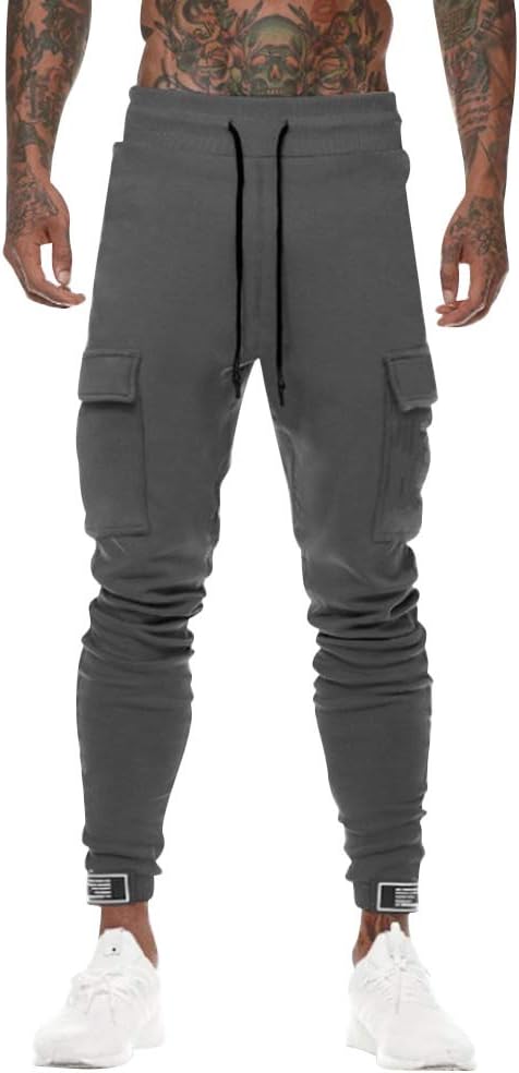 acelyn Mens Slim Fit Sweatpants Zipper Pockets Jogger Trousers Casual Running Drawstring Elasticated Waist Sports Pants