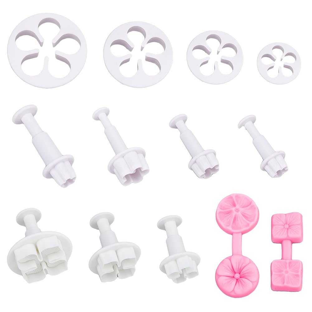 SUPERFINDINGS 13Pcs Flower Clay Cutters Set Silicone Clay Modeling Tool Plastic Polymer Petal Clay Cutters Fondant Cake Cookie Plunger Cutter Petal Press Mold Five-Petaled Clay Earrings Cutters