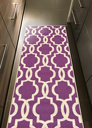 Kapaqua Rubber Backed 22" x 8' Fancy Moroccan Trellis Purple & Ivory Runner Non-Slip Rug - Rana Collection Kitchen Dining Living Hallway Bathroom Pet Entry Rugs RAN204PRL-28