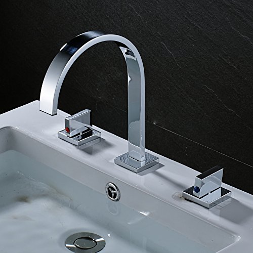 Rozin Two Handles Bath Mixer Taps Widespread Waterfall Bathroom Sink Faucet or Bath Tub Faucet Chrome Unique Designer Vanity Cooper Plumbing Fixtures Roman Tub Faucets Glacier Bay Faucets