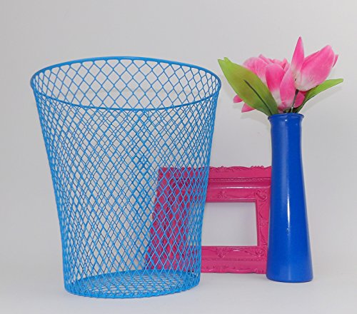 Blue Wire Metal Trash Can Waste Basket Garbage