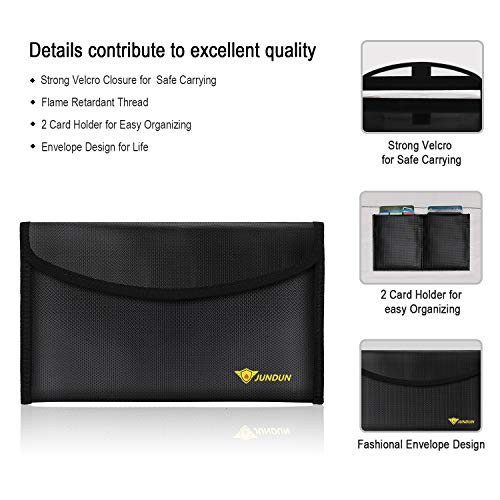 JUNDUN Fireproof Money Bag, 10.2"x6" Waterproof and Fireproof Envelope,Small Fire Resistant Safe Storage Pouch Sleeve for Document,Cash, Bank Deposit and Passport - Thumbnail 3