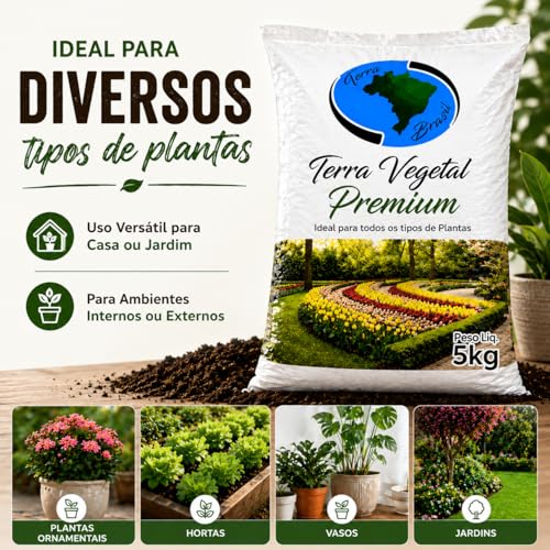 Terra Vegetal Premium 5kg com Fibra de Coco (Fibraxim) e Adubo de Curral | Substrato Orgânico Rico em Nutrientes | Alta Retenção de Umidade | Embalagem Reforçada | Ideal para Vasos, Hortas e Jardins