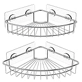 SMARTAKE 2-Pack Corner Shower Caddy, SUS304 Stainless Steel, Wall Mounted Bathroom Shelf with Adhesive, Storage Organizer for Toilet, Dorm and Kitchen (Silver)
