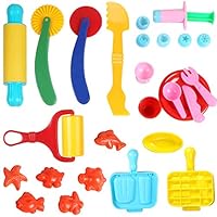 MUKOOL Play Smart Dough Tools Toys Dough Games Set 27PCS Smart Play Clay Dough Toys Set Kits Plastic Baking Dough Toys with Extruder Animal Sand Mold for Kids