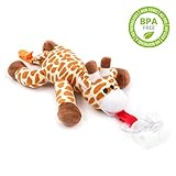 BabyHuggle Giraffe Pacifier - Stuffed Animal Binky, Soft Plush Toy with Detachable Silicone Baby Dummy, Paci Clip Leash & Squeaky Sound