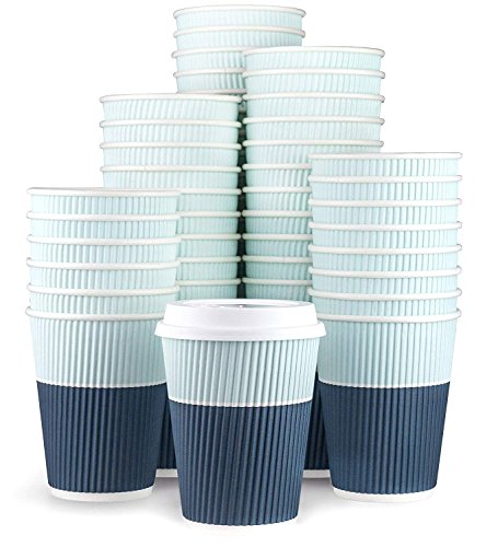 Glowcoast Disposable Coffee Cups With Lids - 12 oz To Go Coffee Cups (90 Set) With Sturdy Lids Prevent Leaks! Paper Hot Cup Holds Shape With Hot, Cold Drinks. Ripple Cups Protect Fingers from Heat! - Thumbnail 4