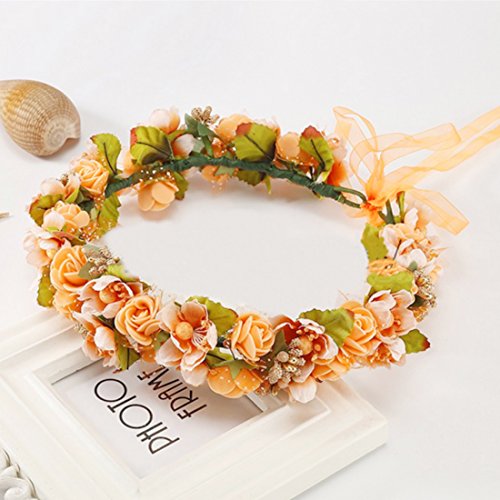 A-SZCXTOP Bridal Flower Garland Headband Hair Wreath Halo with Adjustable Ribbon, Bridesmaid & Flower Girls for Wedding Festivals, Photography - Thumbnail 4