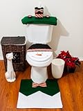 4 Pcs Christmas Santa Bathroom Toilet Seat Cover and Rug Set - Green Snowman