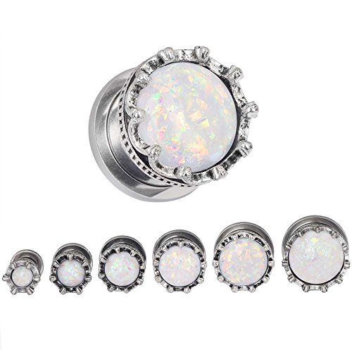 Longbeauty 2Pcs Stainless Steel White Opal Crown Ear Plugs and Tunnels Expander Stretcher Gauge 2g - Thumbnail 5