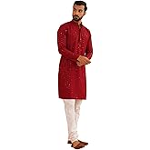 Sojanya (Since 1958 Men'S Sequinned Embroidered Cotton Kurta And White Pyjama Set