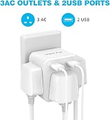 VINTAR 5 in 1 UK Plug Adaptor with 2 USB Ports, 3 Way Extension Socket UK view 2