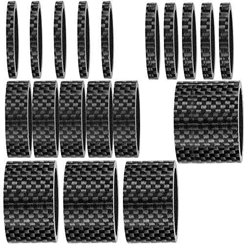 Toolkitworld Bike Headset Spacer Carbon Fiber Bicycle Stem Spacer 19pcs Kit 1-1/8″ for Mountain Bike Road Bikes,3/5/10/20/30mm