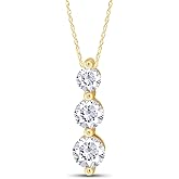 Wishrocks Round Cut Simulated Birthstone Three Stone Journey Pendant Necklace Jewelry for Women in 14k Gold Over Sterling Silver Along with 18" Silver Chain