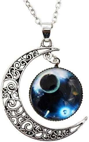 Shally Women's Galaxy &amp; Crescent Cosmic Moon Pendant Necklace 17.5'' Chain Most Gift