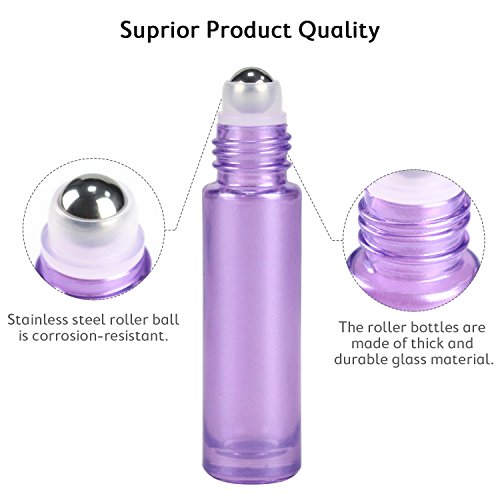 Pearl Colored Essential Oil Roller Bottles - 12 Pack, 10ml Glass Roller Bottles for Essential Oils By Mavogel, 3 Extra Roller Balls, 24 Pieces Labels, Droppers, Opener, Funnel and Brush Included - Thumbnail 4
